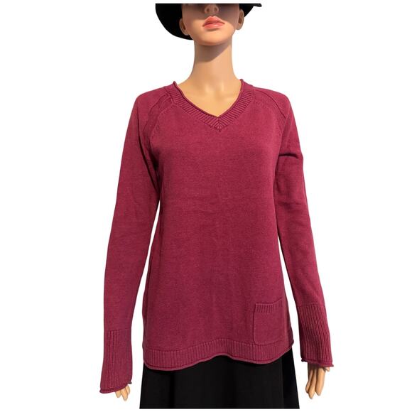 Eddie Bauer Cotton Blend V Neck Sweater in Mulberry, Women's Size M - Picture 1 of 8
